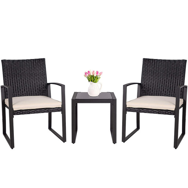 Wade Logan® Happel Wicker/Rattan 2 Person Seating Group with Cushions